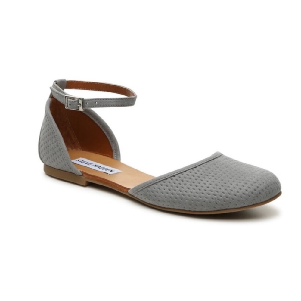 Steve Madden Maia Grey Suede Ballet Ankle Strap Flat Size 7